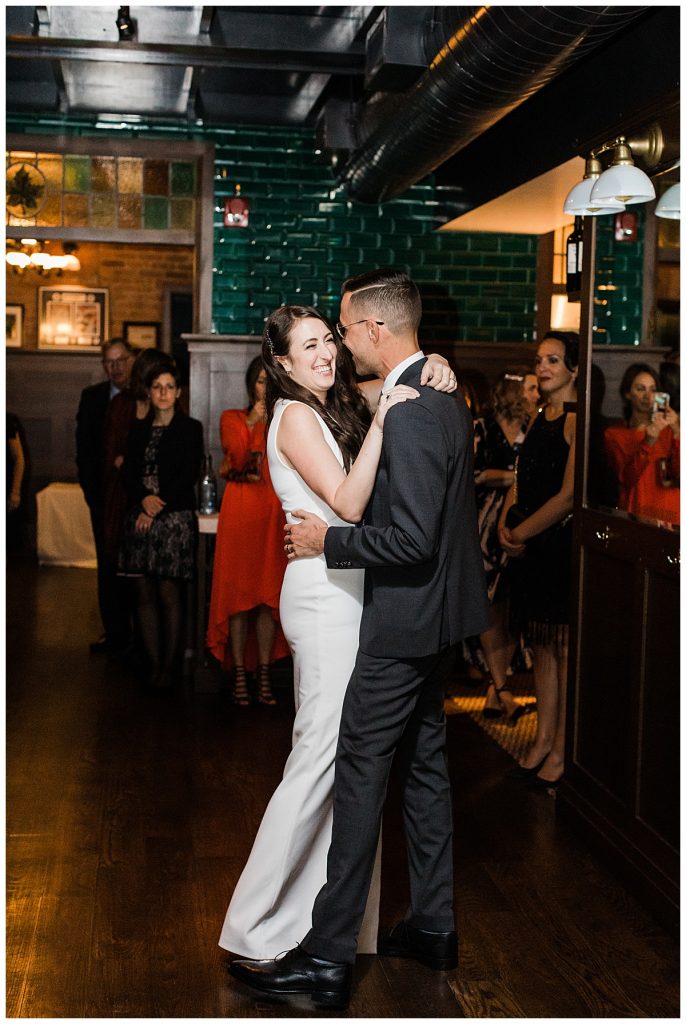Bride and groom first dance at reception | Maple Leaf Tavern wedding| Downtown Toronto wedding| Toronto wedding photographer| 3photography 