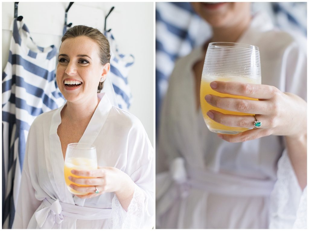 Bride having a mimosa and showing off her ring at Guelph Ontario Wedding | Ontario Wedding Photographer | Toronto Wedding Photographer | 3photography
