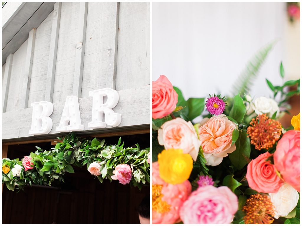 Bar entry, garland and florals at reception at Guelph Ontario Wedding | Ontario Wedding Photographer | Toronto Wedding Photographer | 3photography