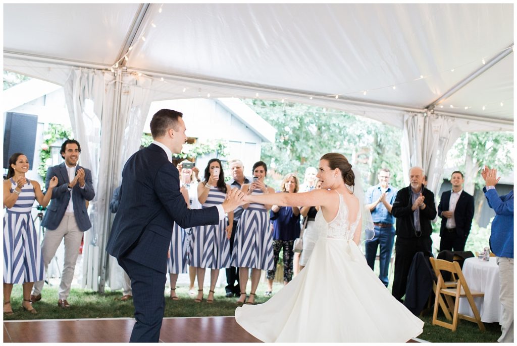 Bride and groom twirling during first dance at Guelph Ontario Wedding | Ontario Wedding Photographer | Toronto Wedding Photographer | 3photography