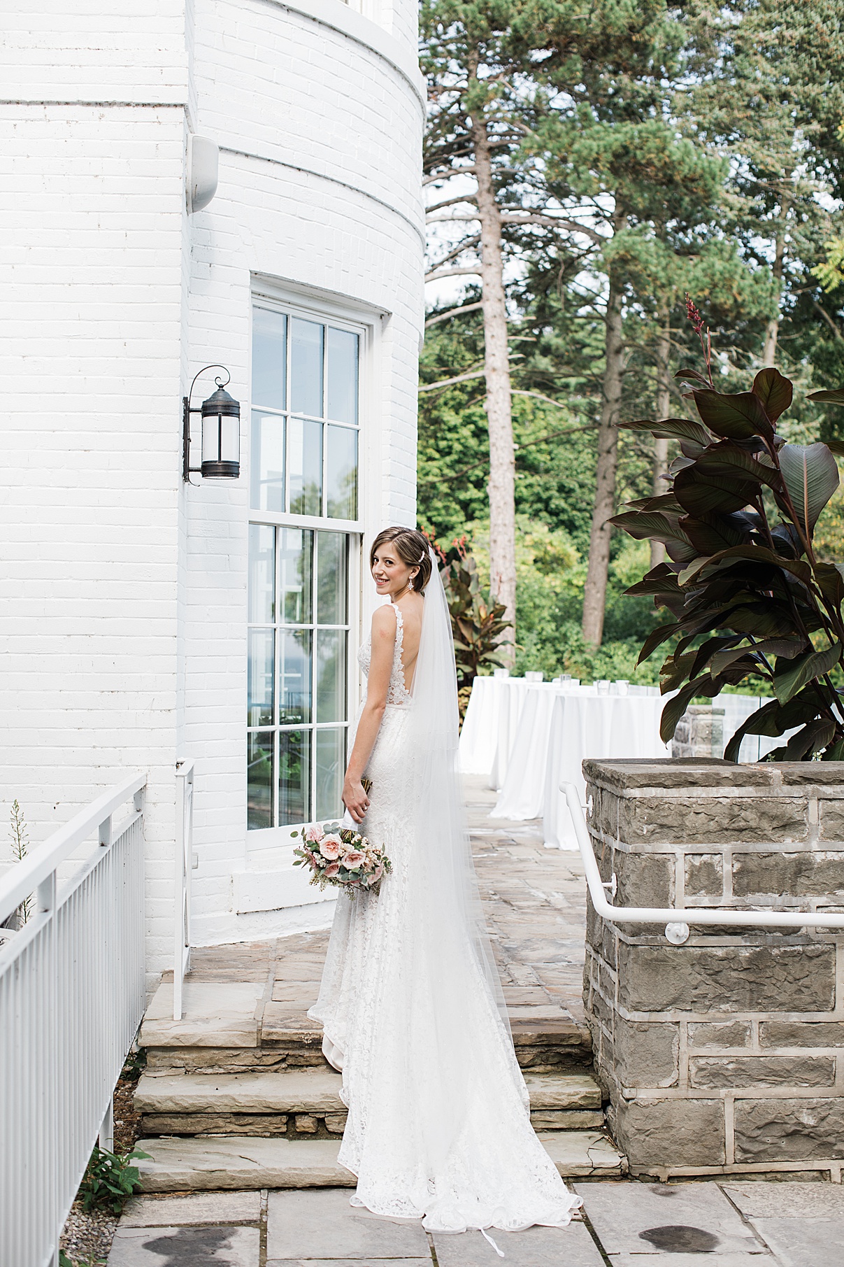 Bridal portrait -bride on steps| Harding Waterfront Estate Wedding| Ontario wedding photographer| Toronto wedding photographer| 3 Photography | 3photography.ca