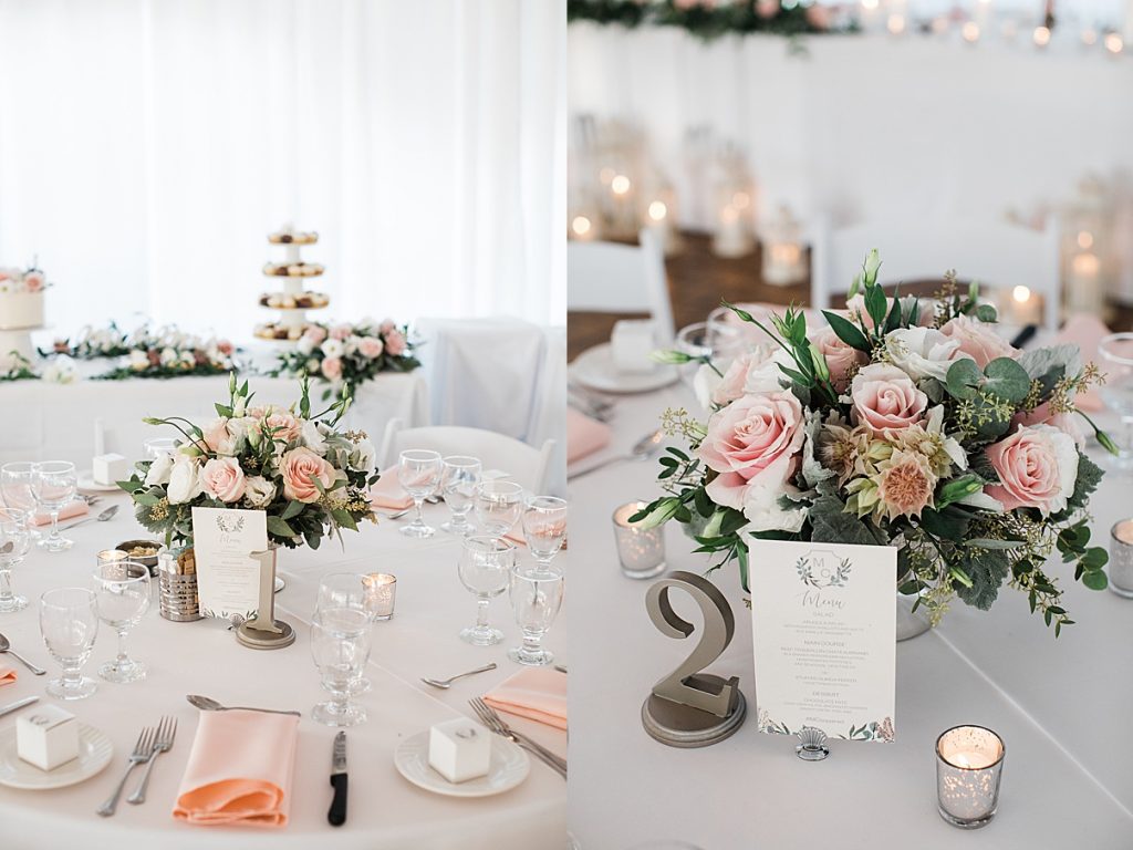 Wedding reception table setting flowers and candles| Harding Waterfront Estate Wedding| Ontario wedding photographer| Toronto wedding photographer| 3 Photography | 3photography.ca