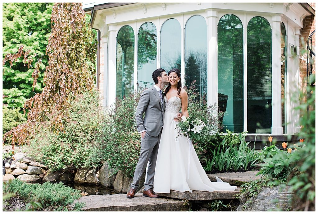 Groom kissing bride on cheek|  Belcroft Estate Wedding| Toronto wedding photographer| Ontario wedding photographer| 3photography