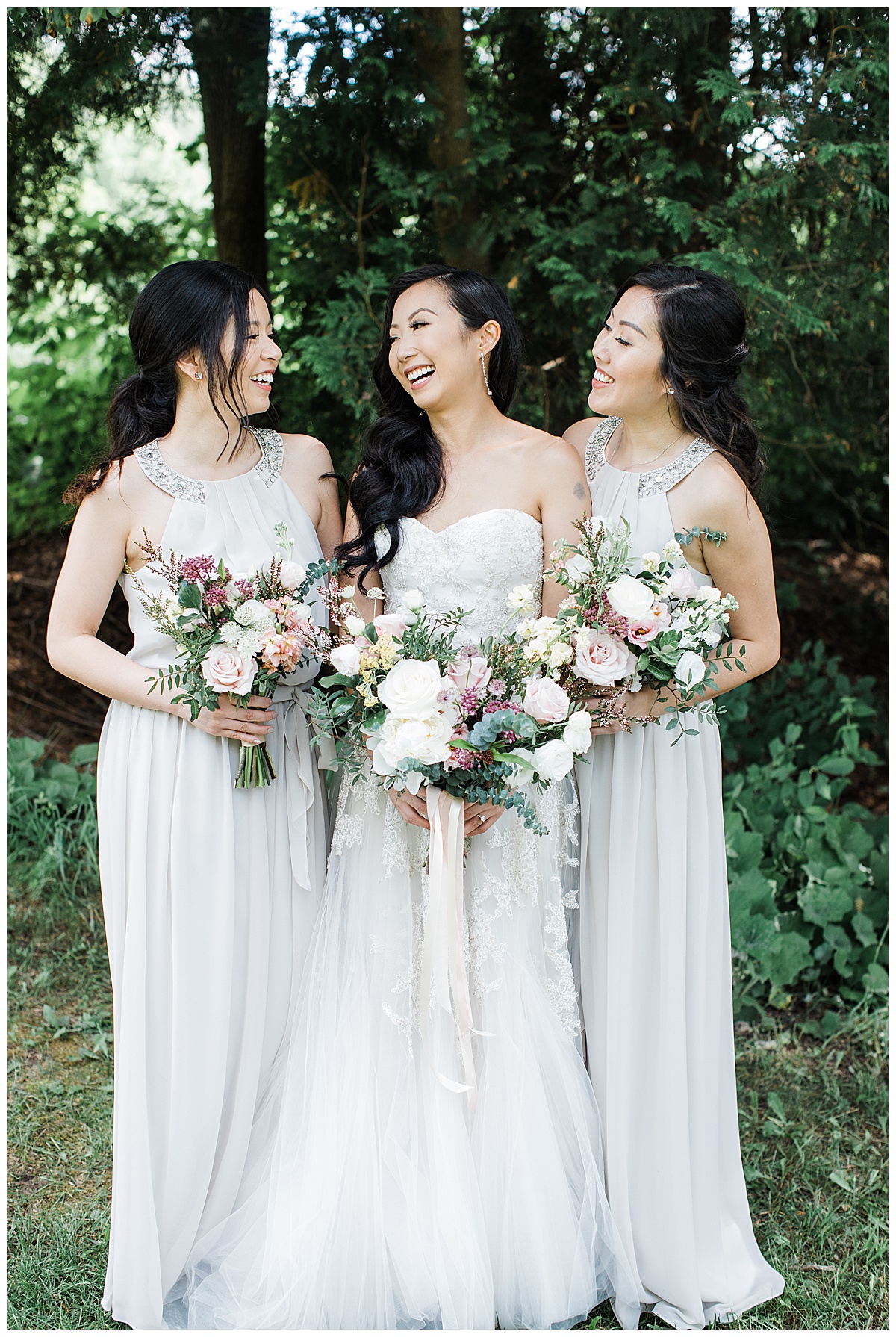 Bride smiling with her bridesmaids| neutral bridesmaids dresses| winery wedding| 3photography