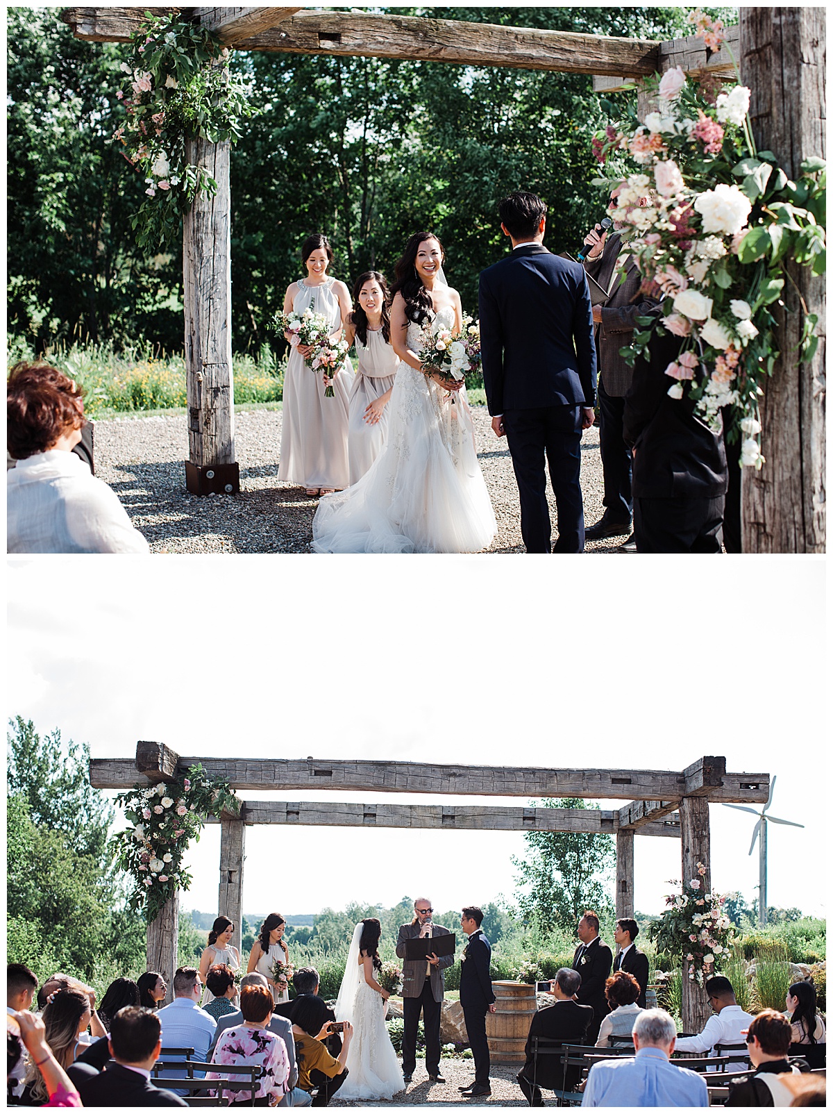 Bride and groom standing at alter at gorgeous winery wedding| wedding pergola| outdoor wedding| Adamo Estate Winery wedding| Toronto photographer| 3photography