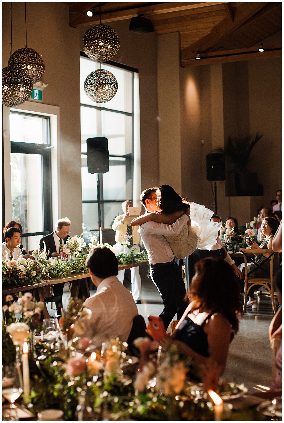 Groom picks up bride at Adamo Estate Winery Wedding| wedding reception| winery wedding|
 Candlelit dinner| Toronto photographer| 3photography