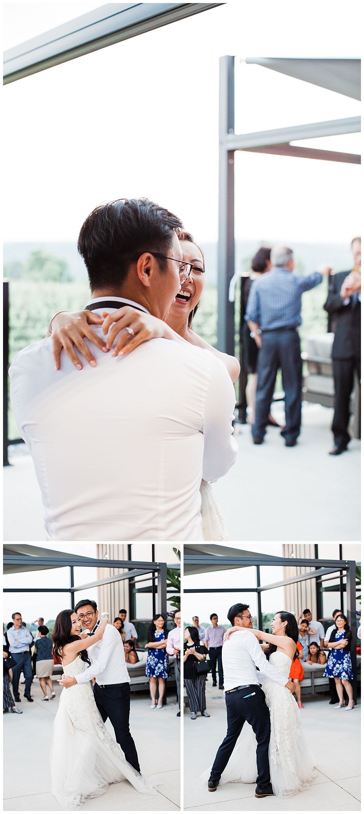 Bride and groom first dance outside| Bride smiling during first dance| Adamo Estate Winery wedding| Toronto photographer| 3photography