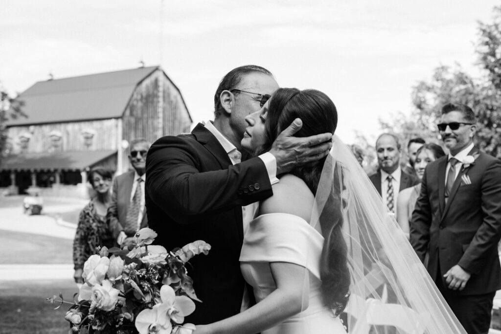 bride and father walk down aisle at knollwood golf club wedding